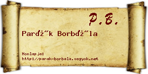 Parák Borbála névjegykártya
